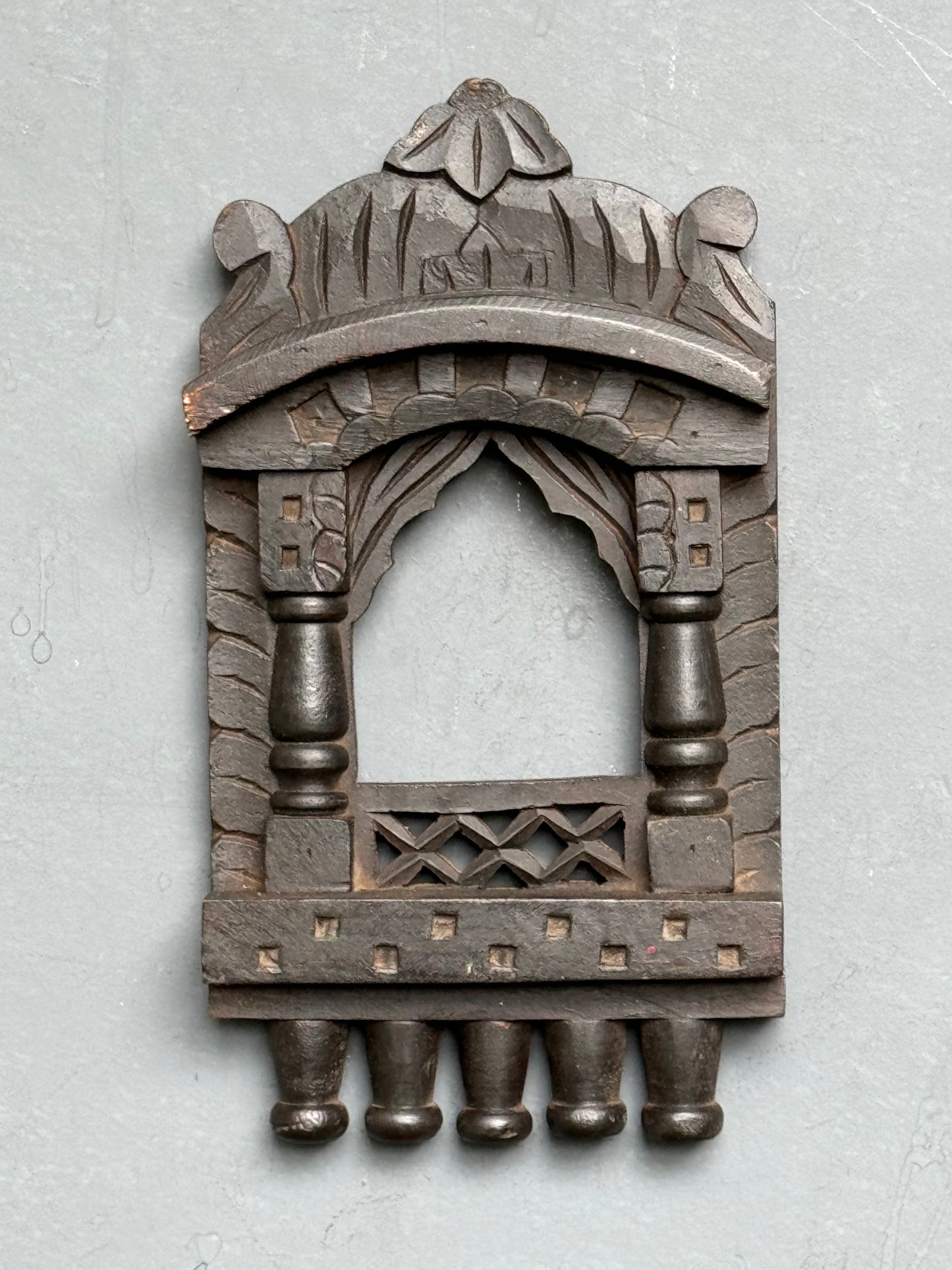 Jharokha in distress finish wood - hand crafted wall decor