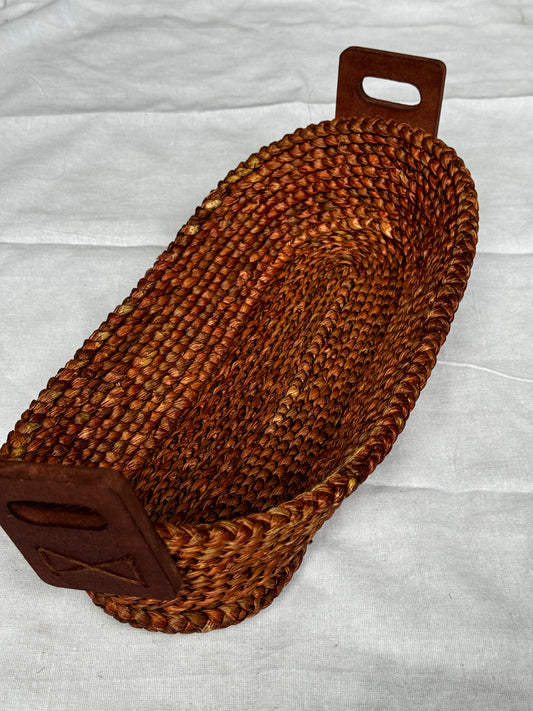 Boat shaped bread basket with wooden handles