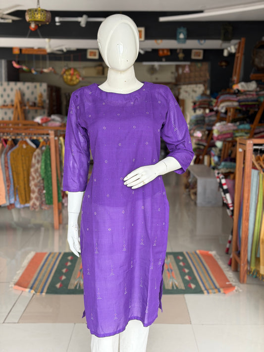 Purple Tangaliya handwoven cotton straight kurta
