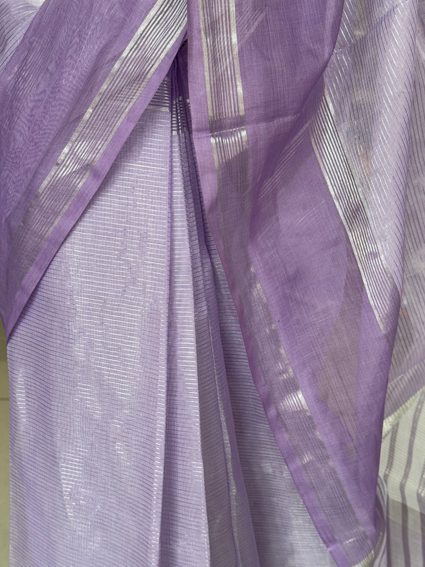 Fine silver stripes cotton Venkatagiri power loom saree