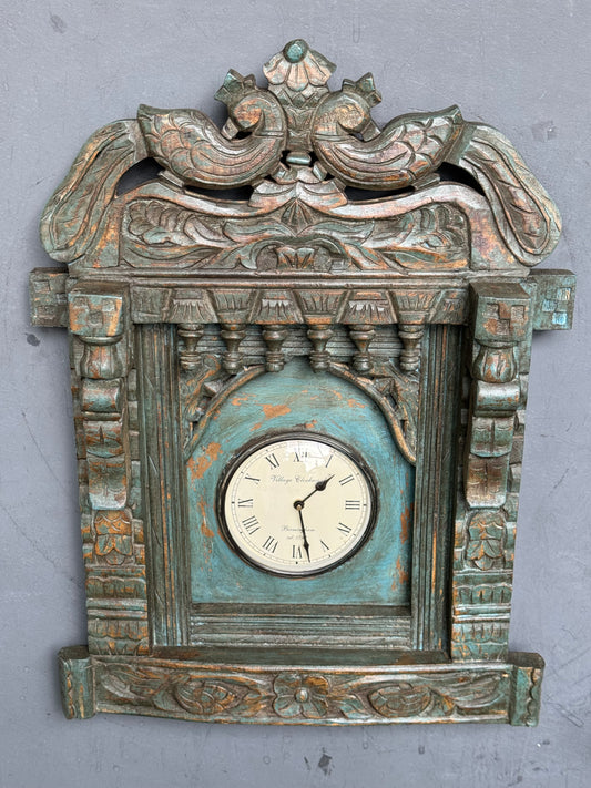 Blue distress finish vintage look jharokha with wall clock