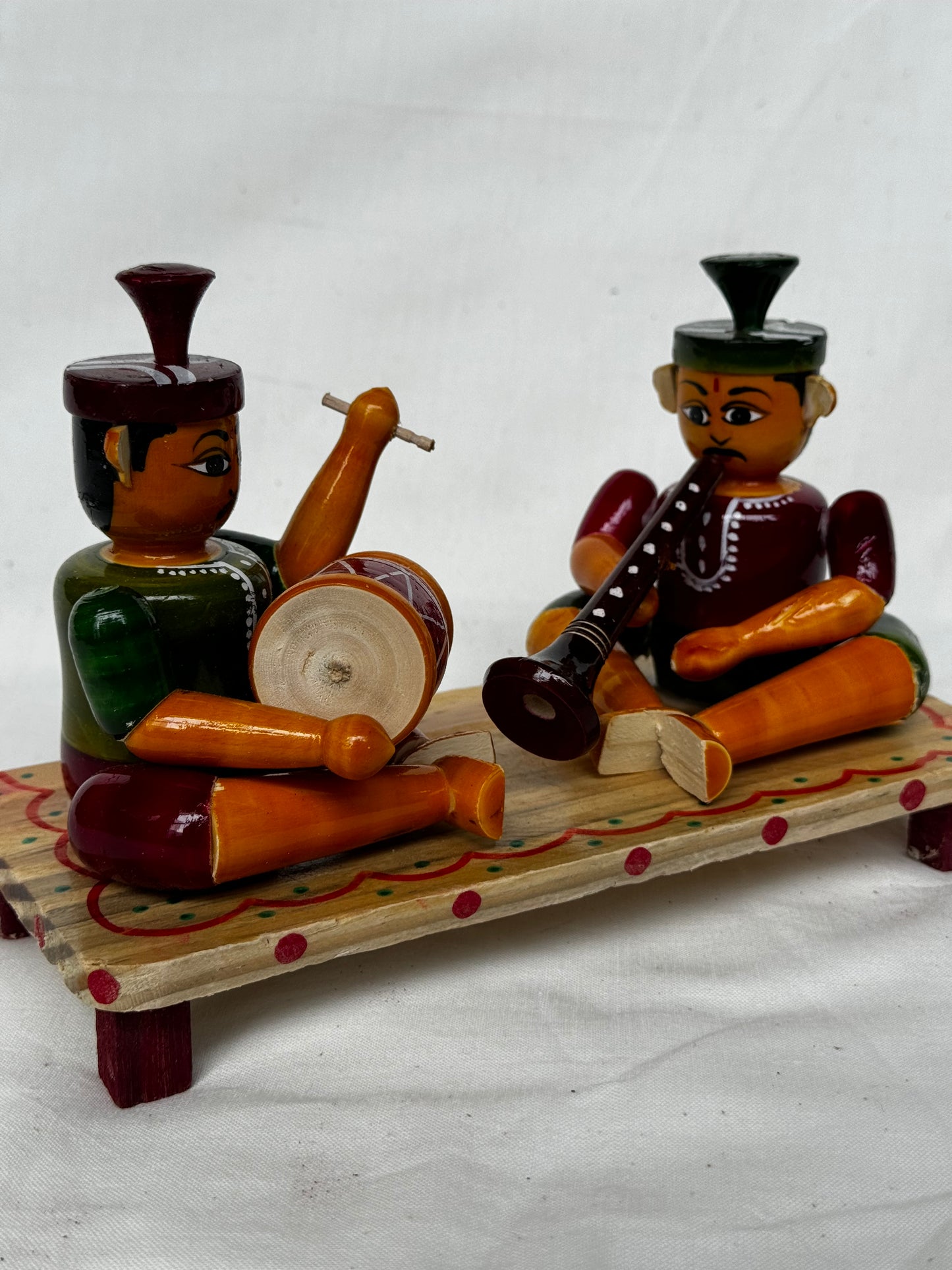 Two musicians on stage - sannai and mridangam - Etikoppaka Wooden handicraft decor