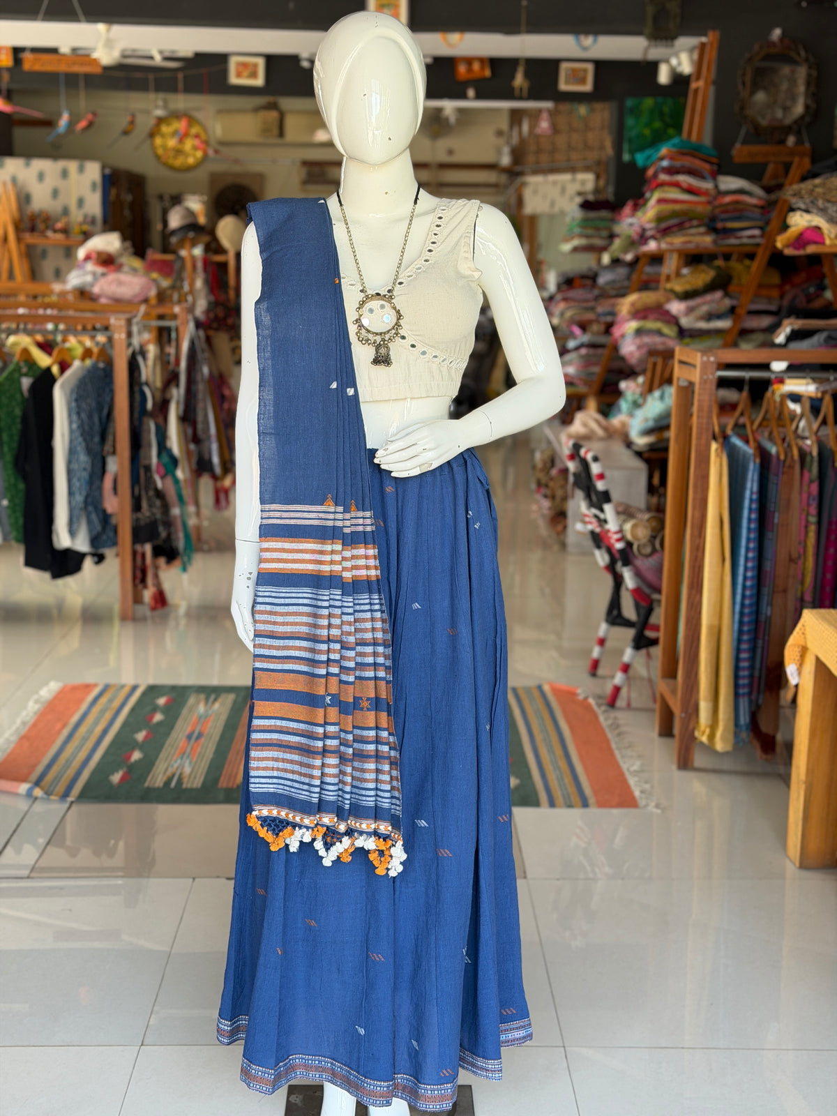 Indigo hand woven kala cotton Bhujodi lehenga / skirt free size