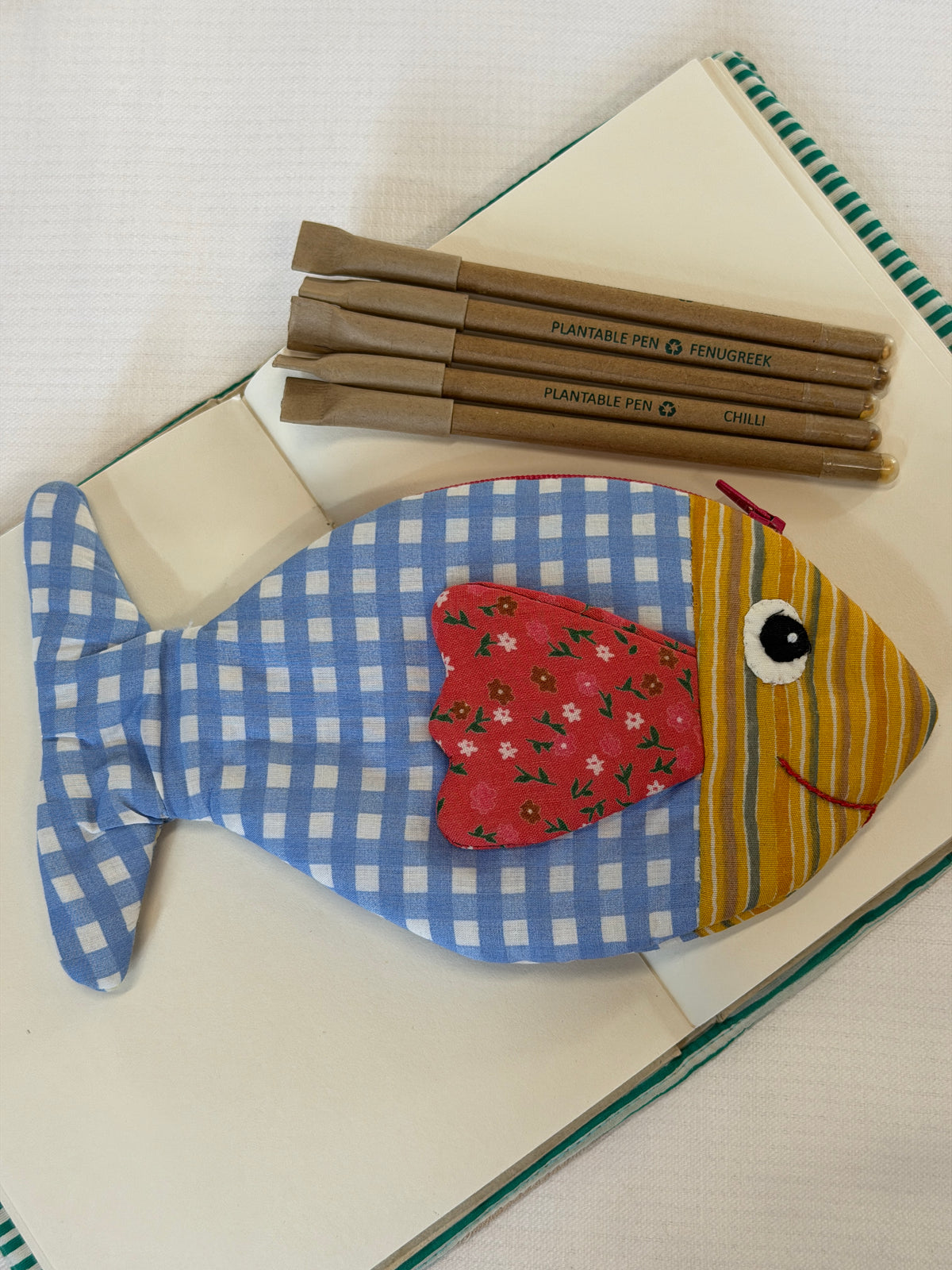 Fish shaped pencil pouch with zipper closure - color options available