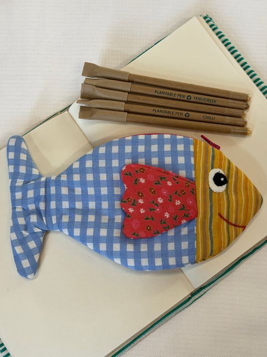 Fish shaped pencil pouch with zipper closure - color options available
