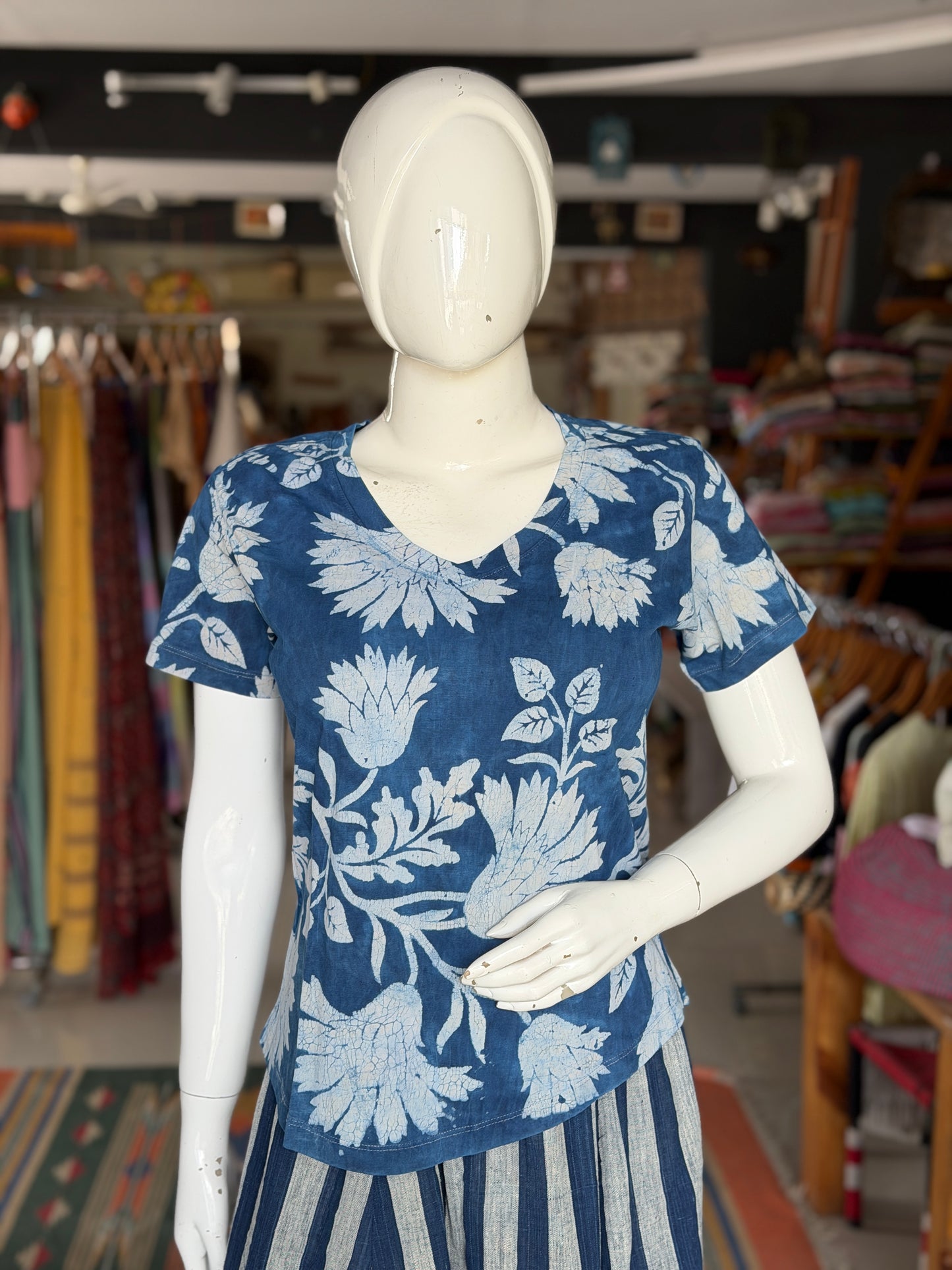 Beautiful cut womens tees - cotton, hand block printed, natural dyed tshirt for women - multiple designs and sizes