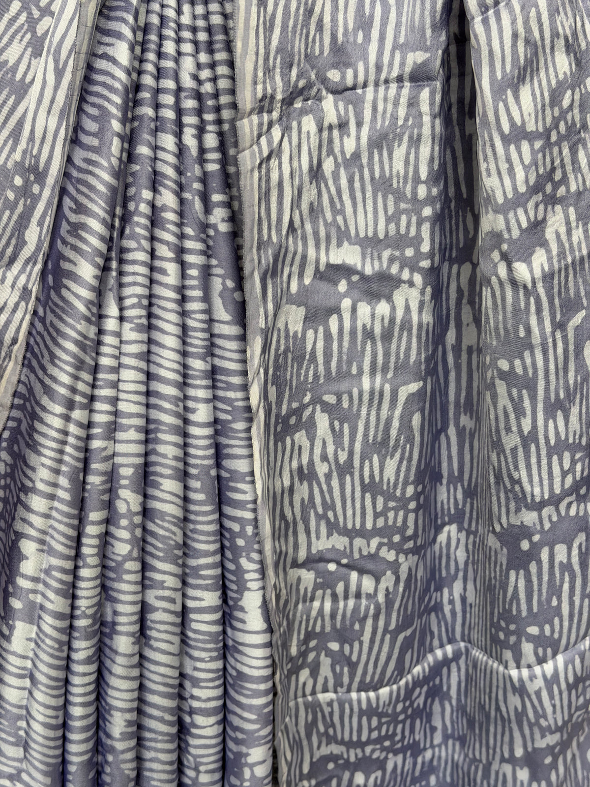 Lavender batik hand block soft modal yardage saree / fabric - handcrafted