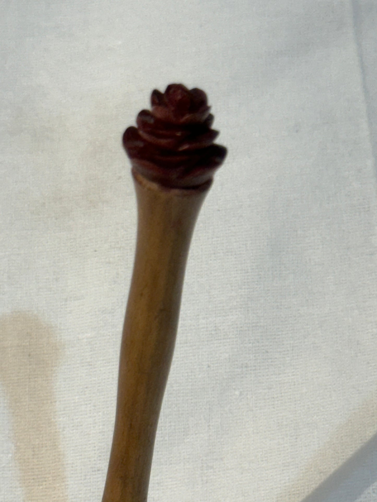 Wooden hair bun pins handcrafted with carved flower on top