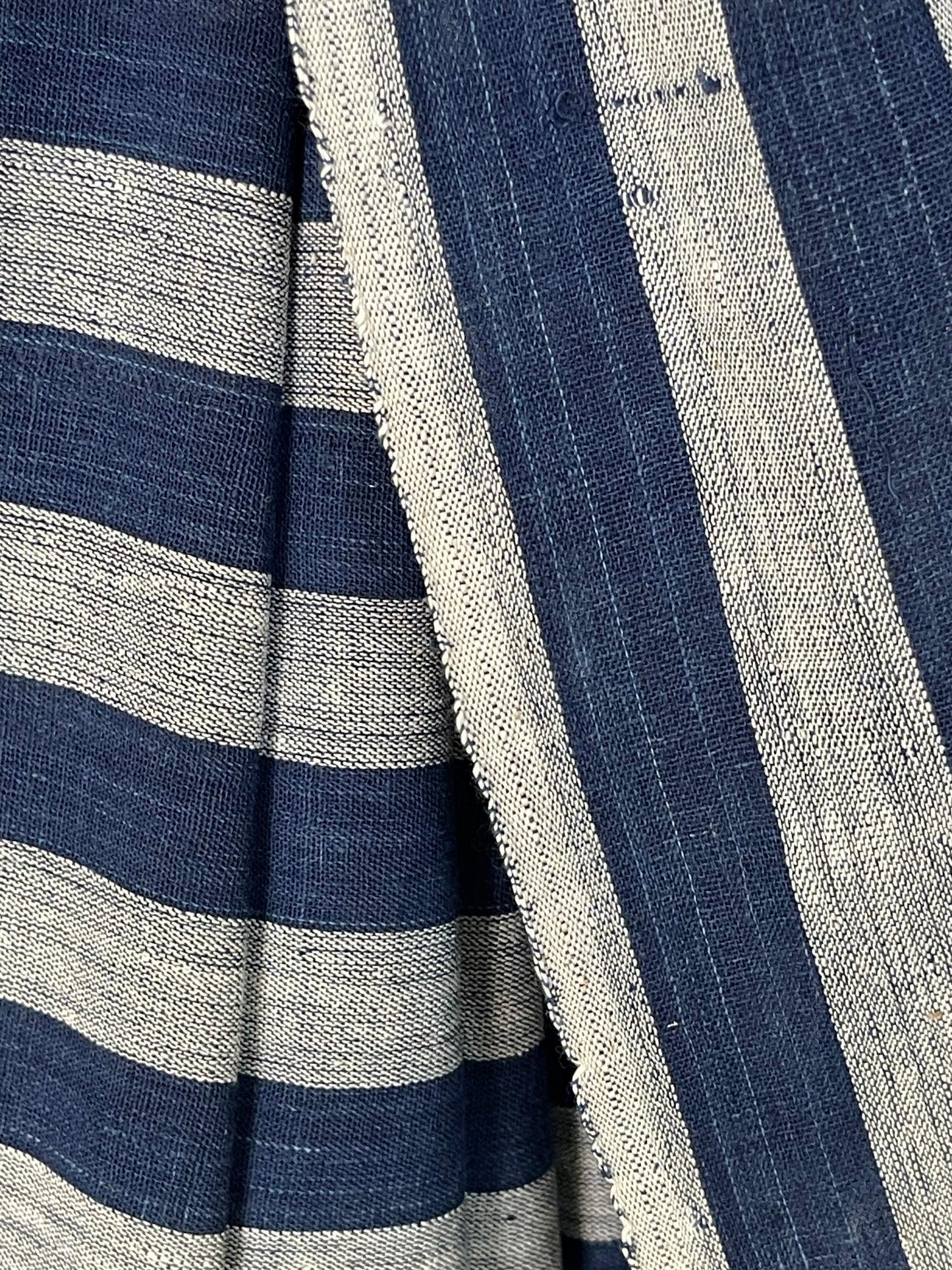 Indigo natural dyed, hand spun, hand woven stripes cotton fabric