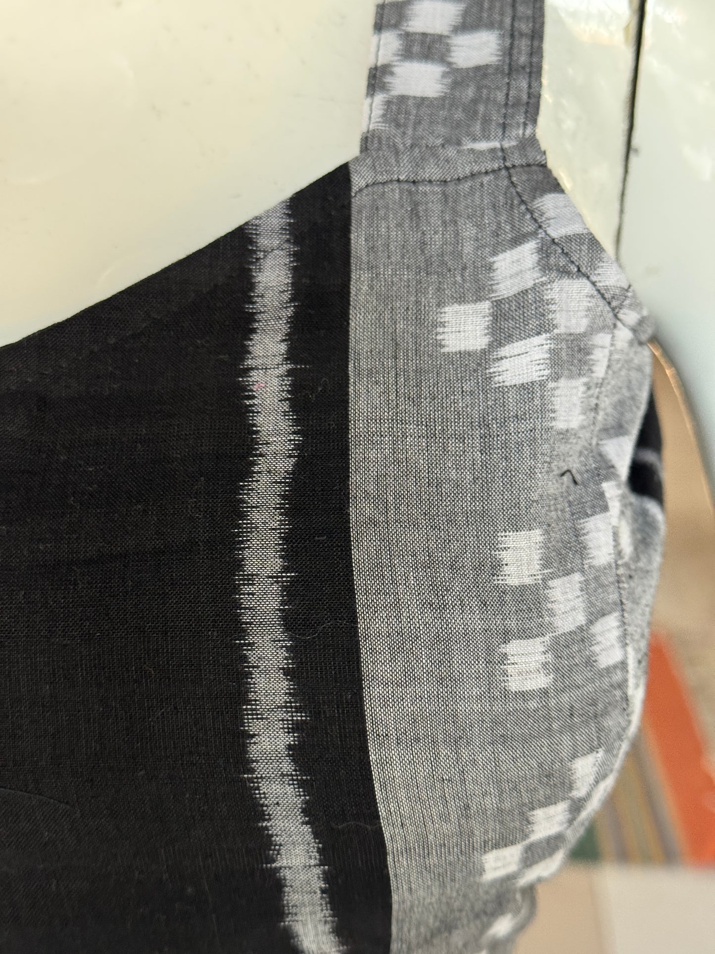 Grey and black ikat mercerized cotton sleeveless handloom blouse