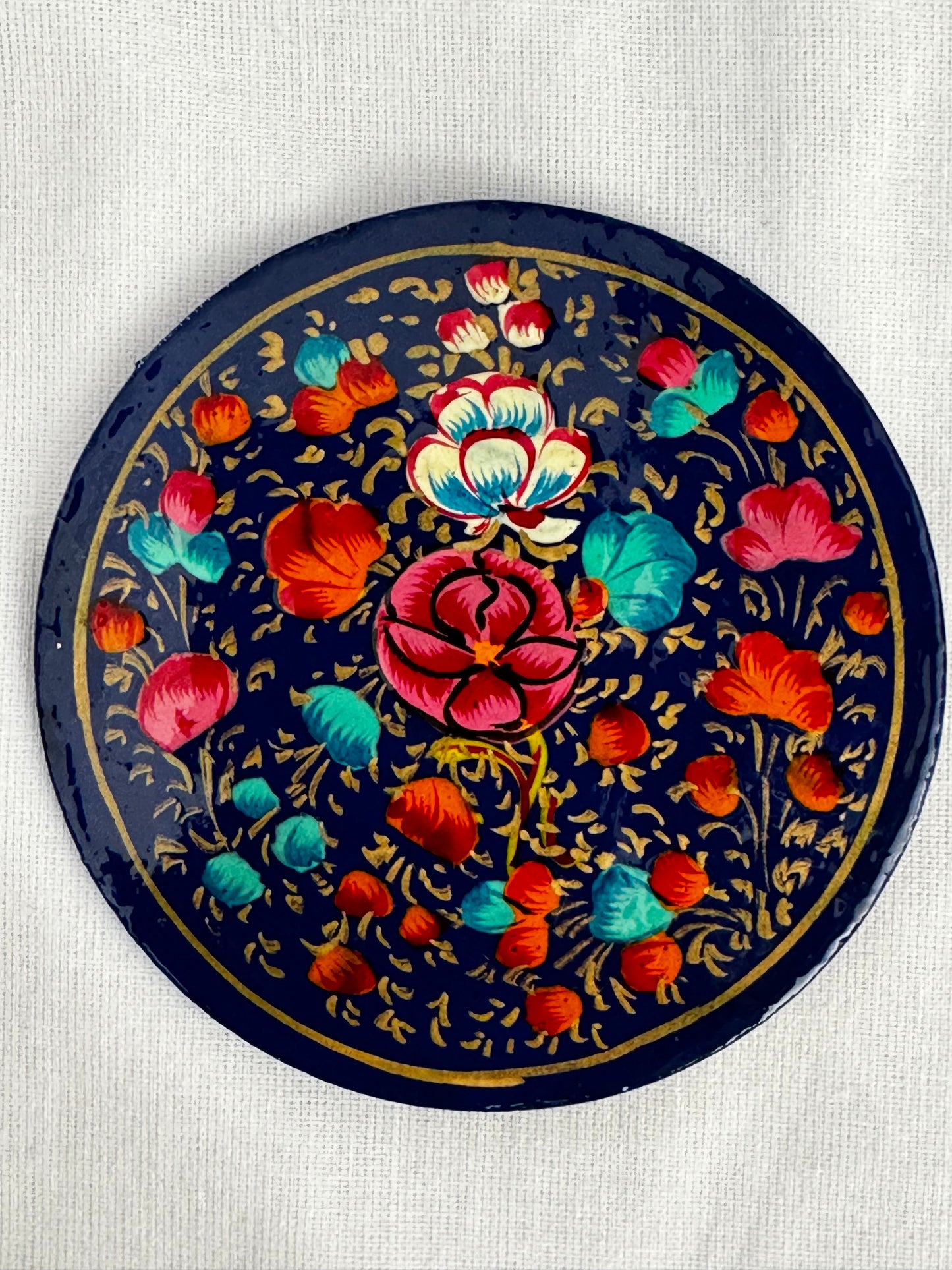 Round Coasters 6 piece set with container - Kashmiri Papier mache hand painted