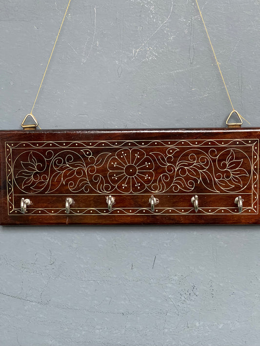 Brass inlay - Tarkashi art Indian rose wood (Sheesham) key hanger