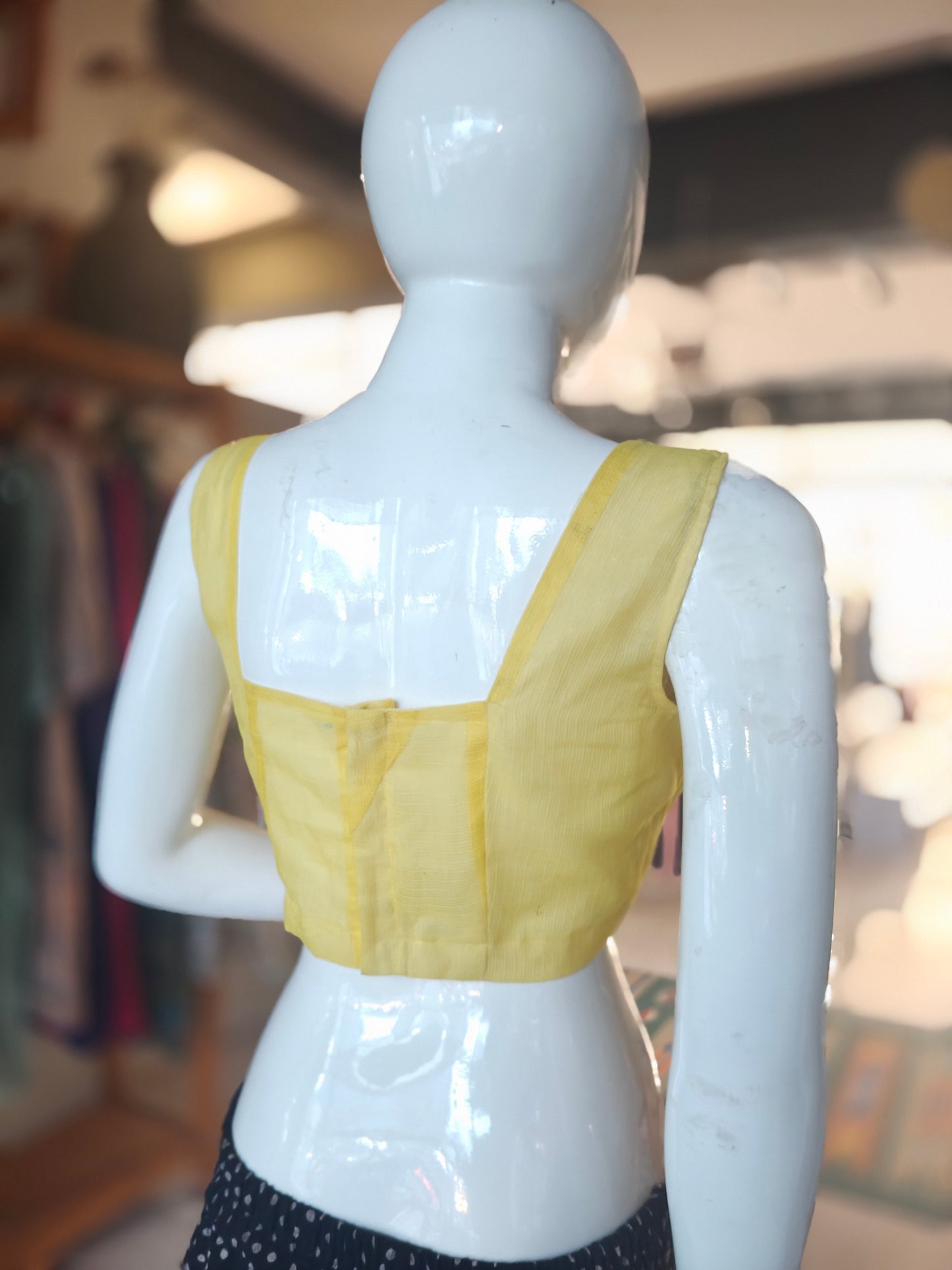 Yellow kota cotton back open sleeveless blouse