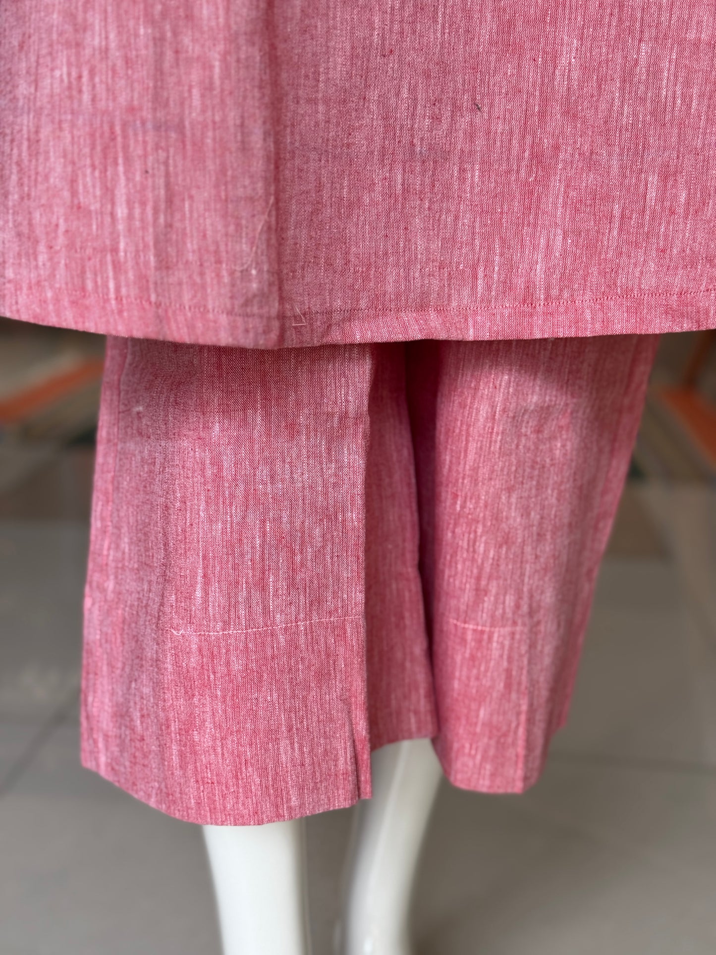 Pink band collared cotton kurta n pants - 2 piece coord set