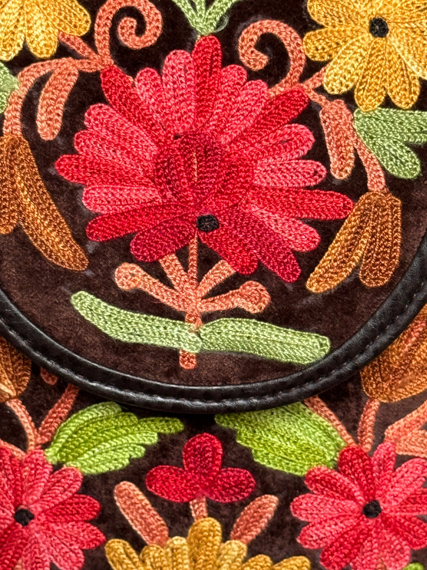 Mobile phone sling pouch - Kashmiri floral Aari embroidered with adjustable length strap and zippered back pocket - colors available