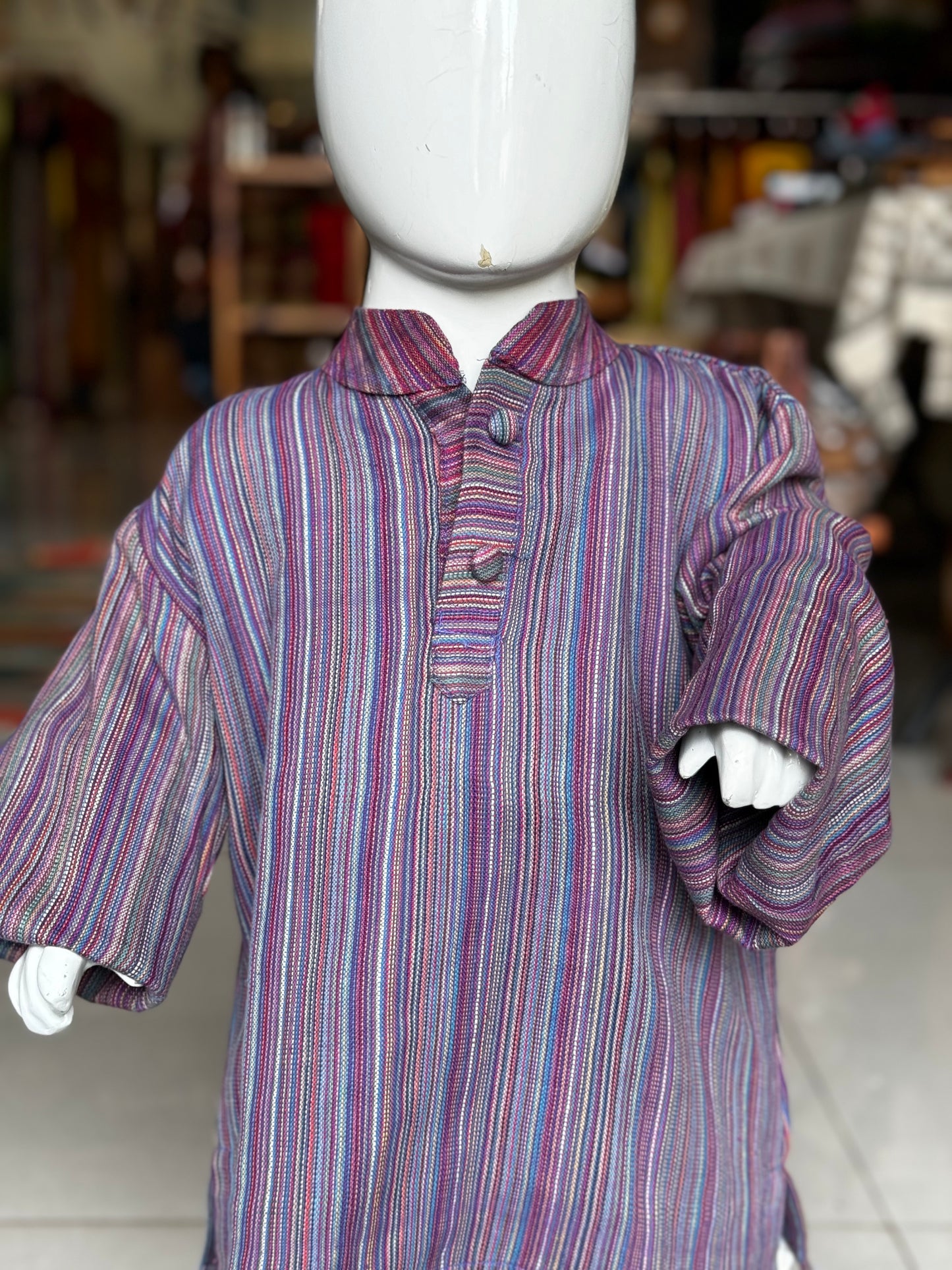 Lavender with multi color threads soft cotton handwoven long kurta for boys