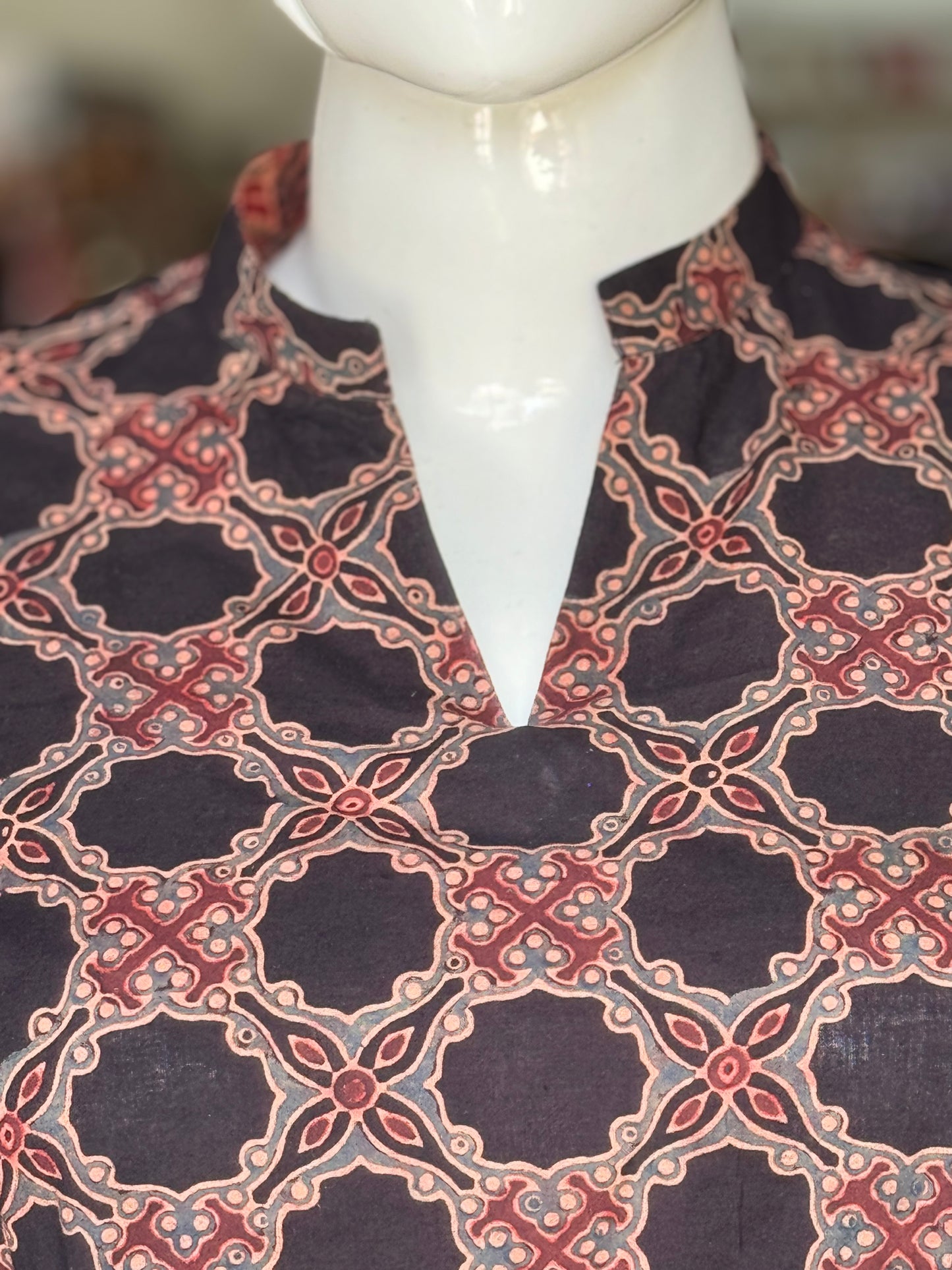 Black cotton Ajrakh hand block printed top