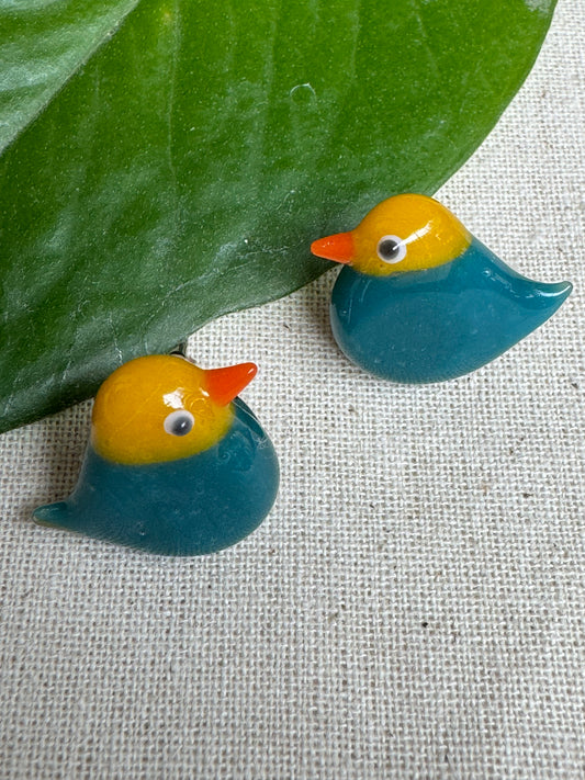 Little turquoise bird studs - handcrafted in glass