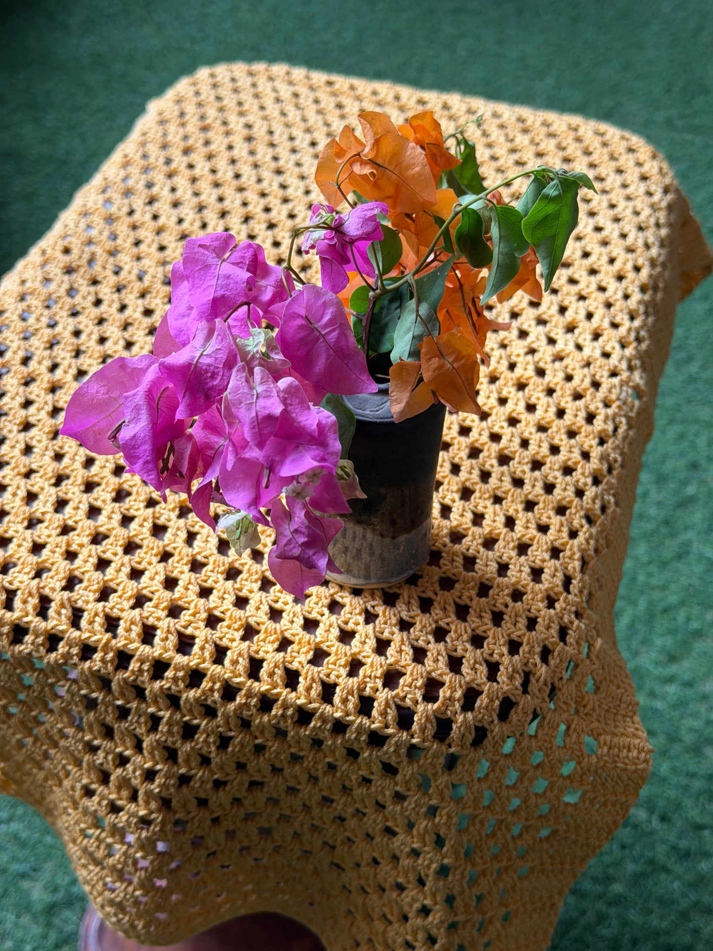 Hand Crochet rectangular teapoy table cover - hand crocheted with cotton yarn - 24 x 14 inches size approximately - colors available