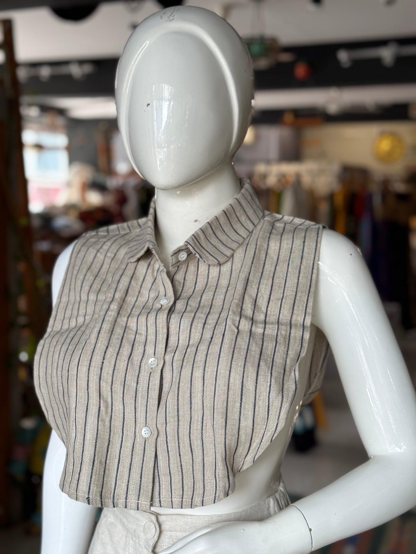 Stripes fake shirt collar / Dickey collar accessory in handloom linen