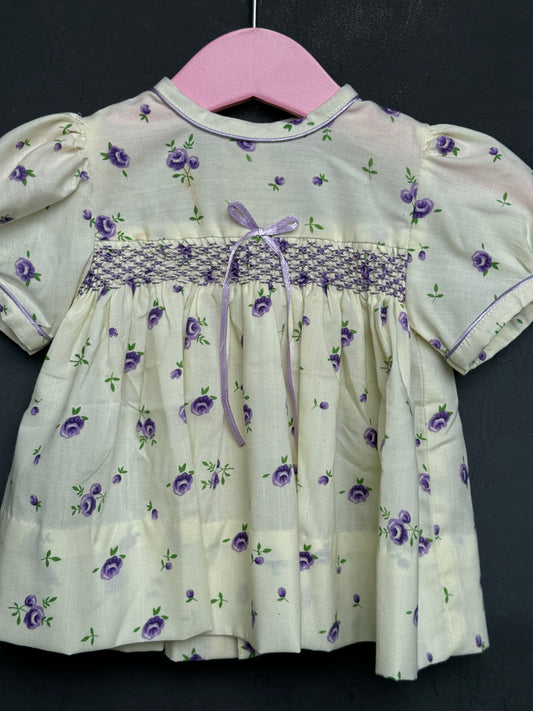 Cream smocking frock with lavender flowers print