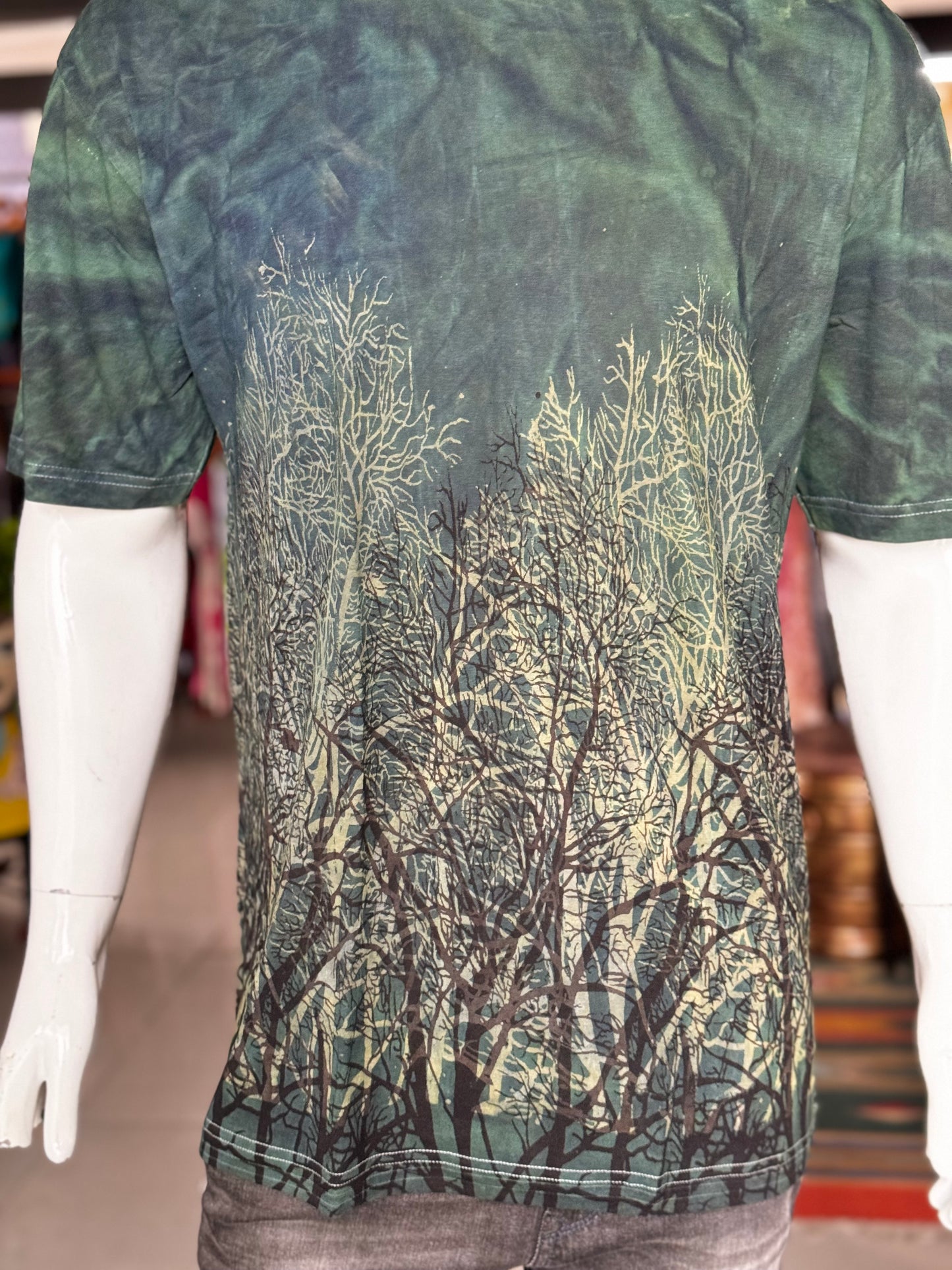 Green trees print - hand block printed natural dyed mens cotton t-shirt