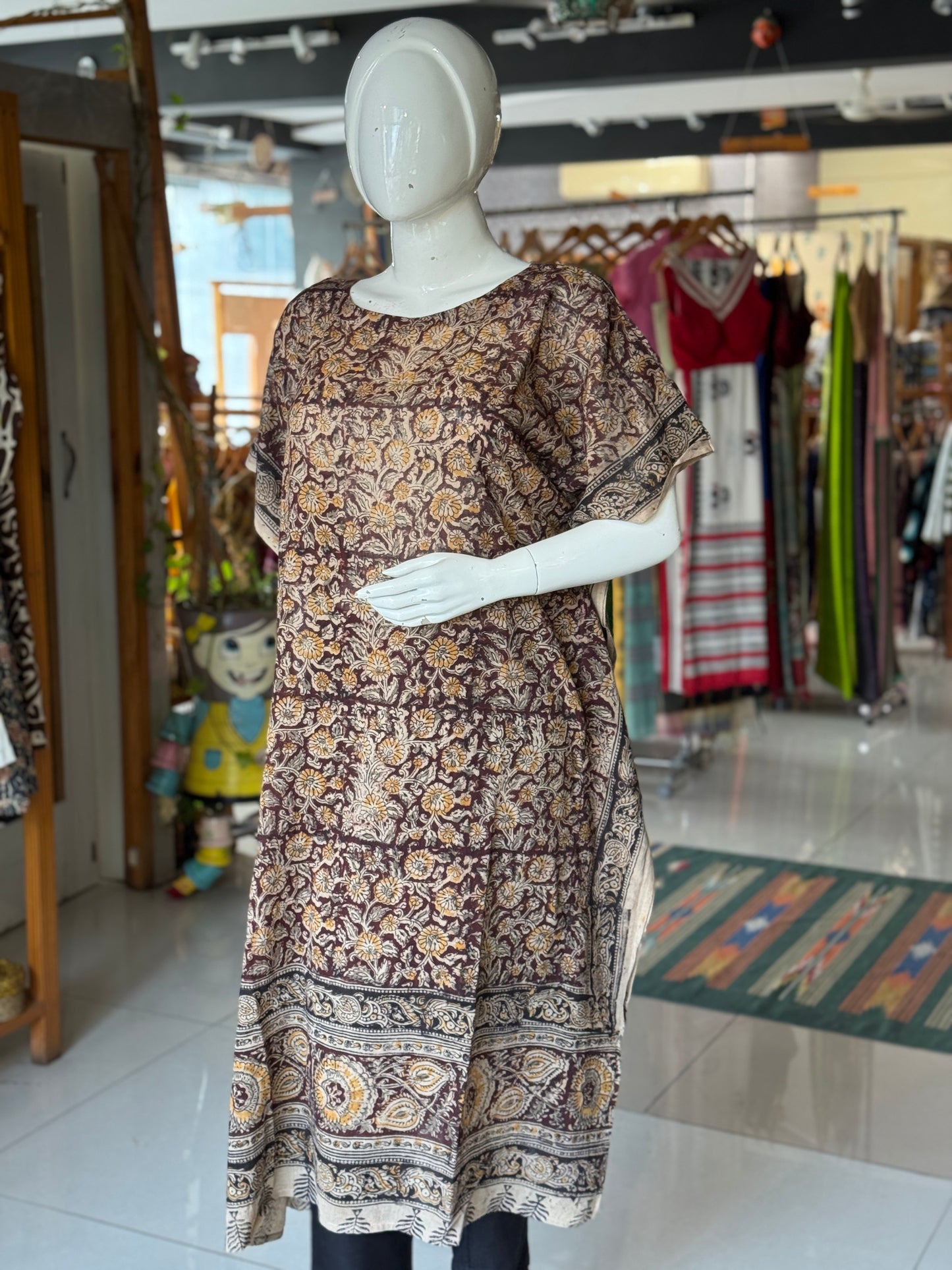 Kalamkari kaftan kurti - soft cotton with hand block prints - designs n colors options available