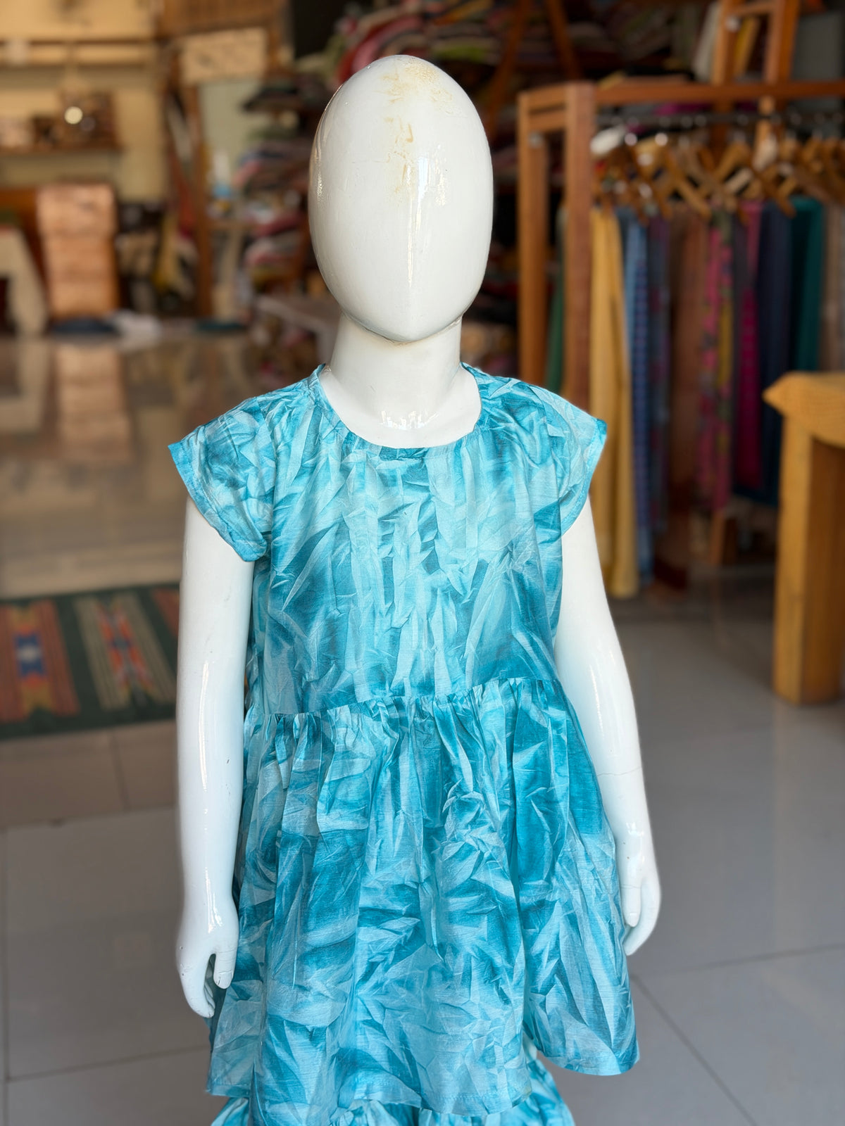 Aqua blue print flared kurta and sharara pants set for girls