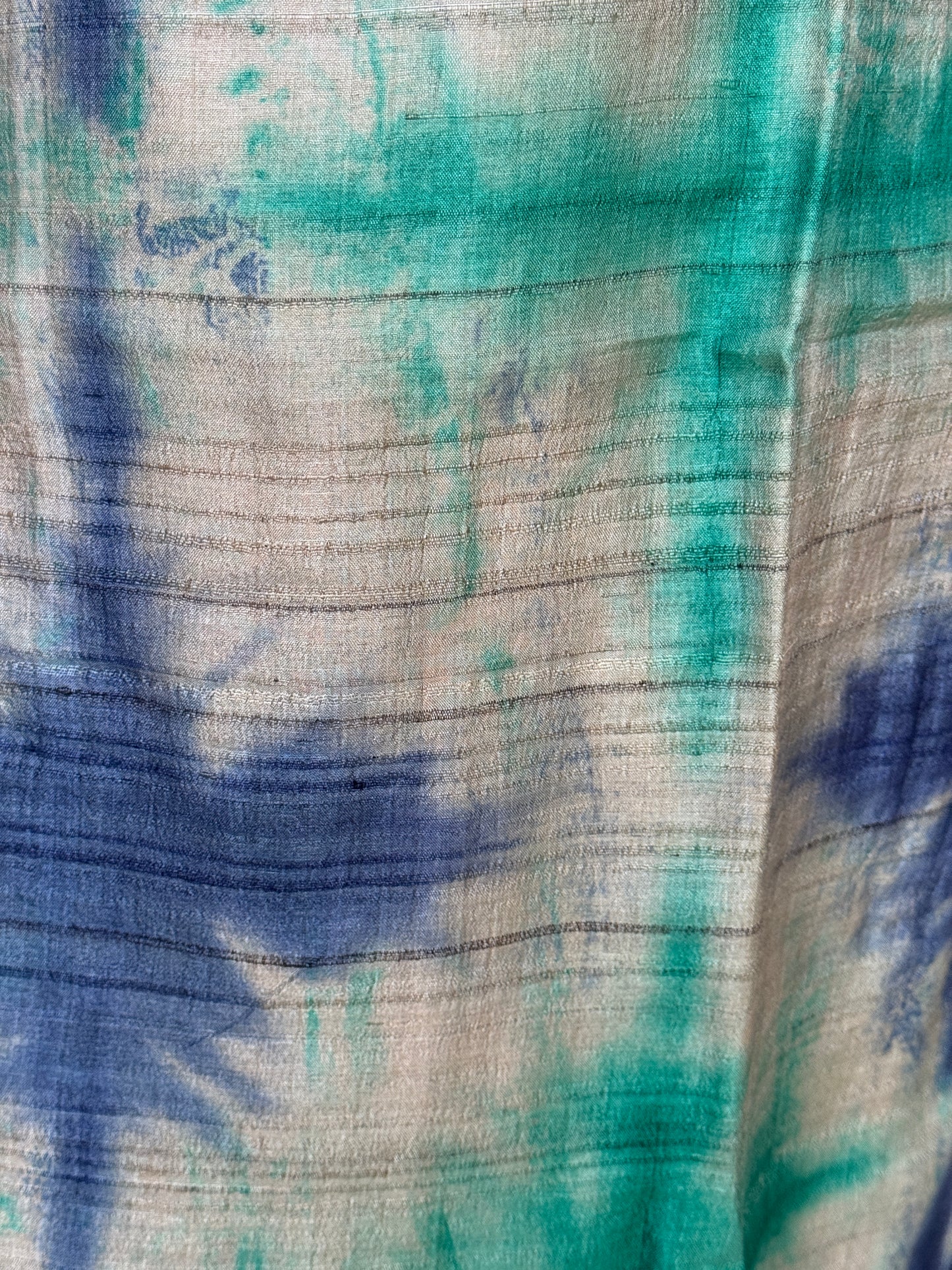 Green and blue clamp dyed handwoven tussar silk straight cuts kurta with short sleeves