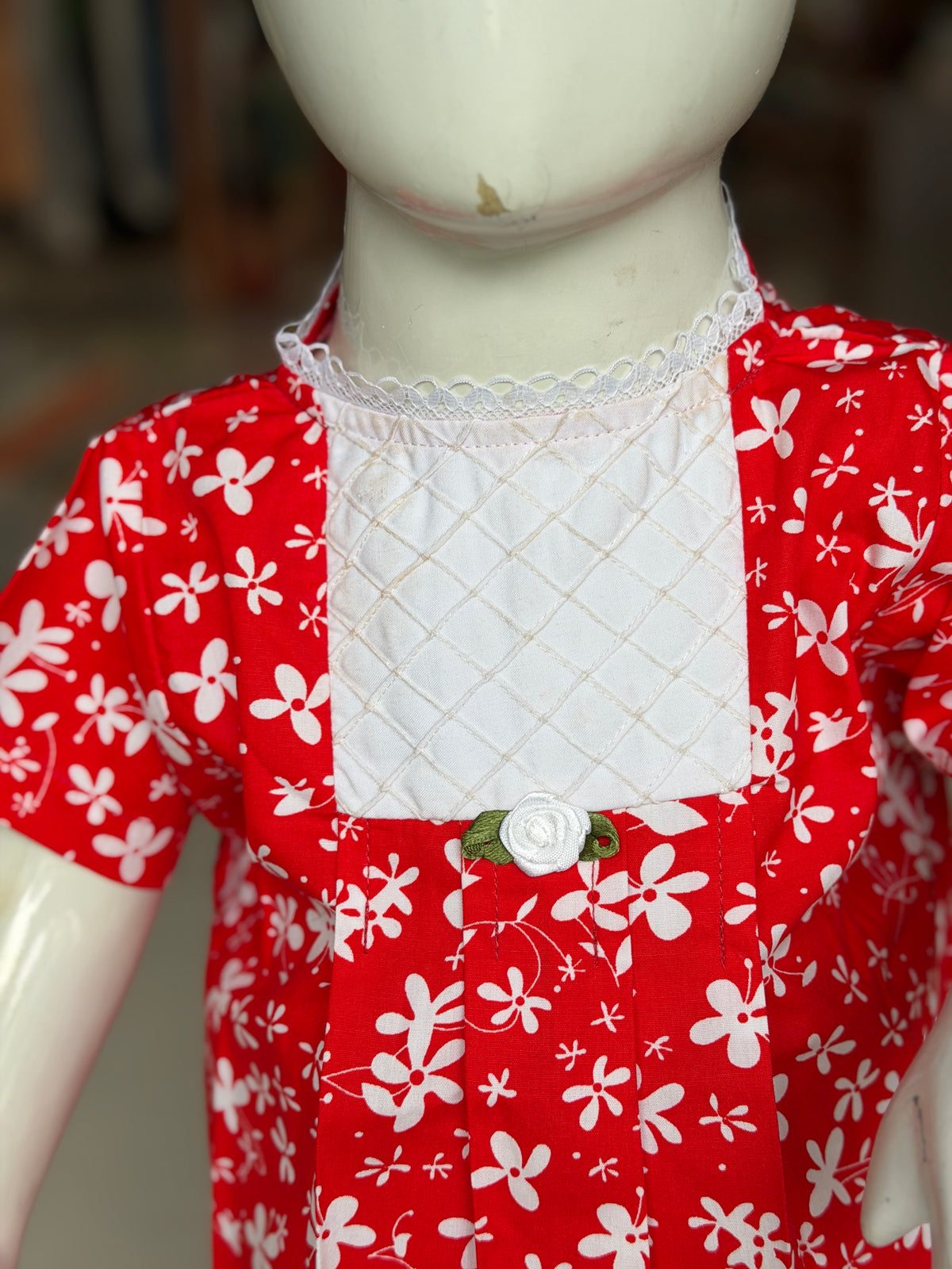 Red floral print cotton lounge wear / night suit set - 2 piece shirt n pants set with pintucks and lace detailing