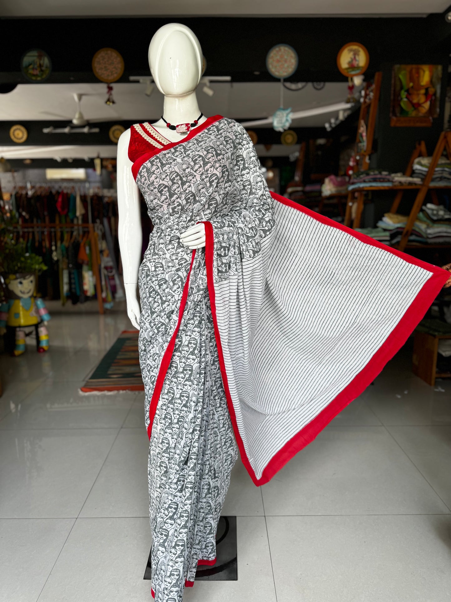 Fashionista - quirky hand block printed cotton saree