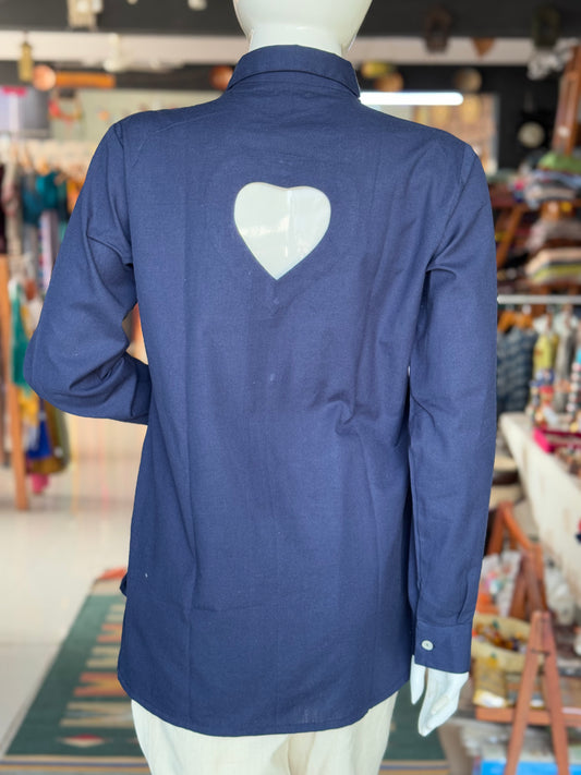 You are a sweetheart - navy blue flex cotton full sleeves shirt for women