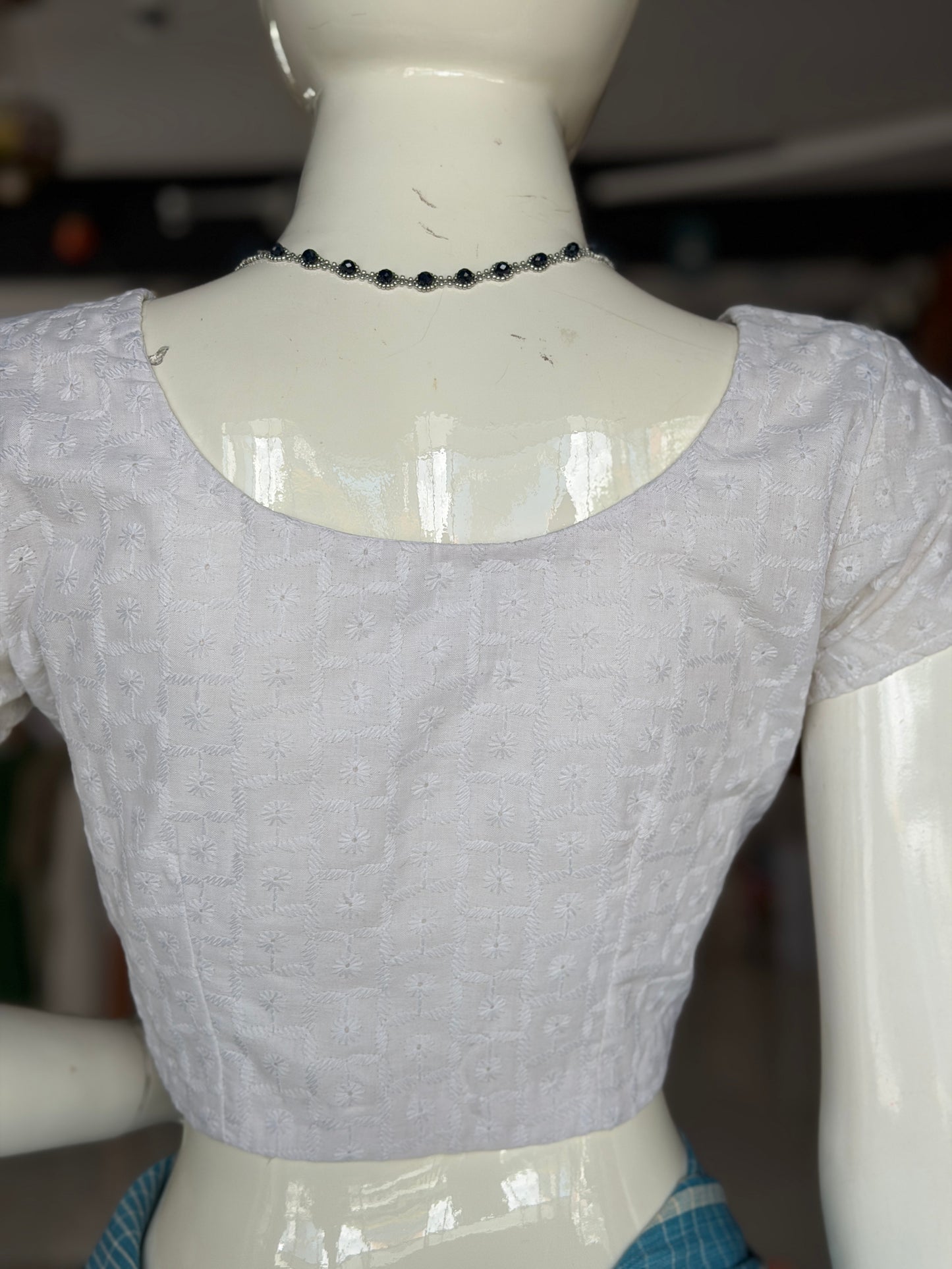White hakoba short sleeved cotton blouse - front and back open options available