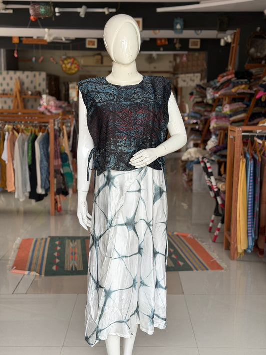 Indigo Ajrakh free size side ties poncho style layering top -  free size