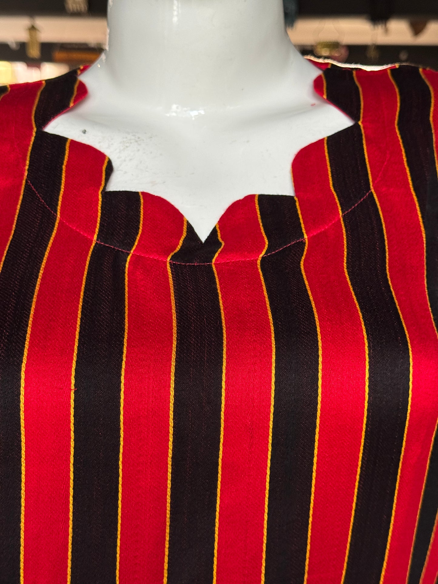 Mashru straight kurti in red and black stripes