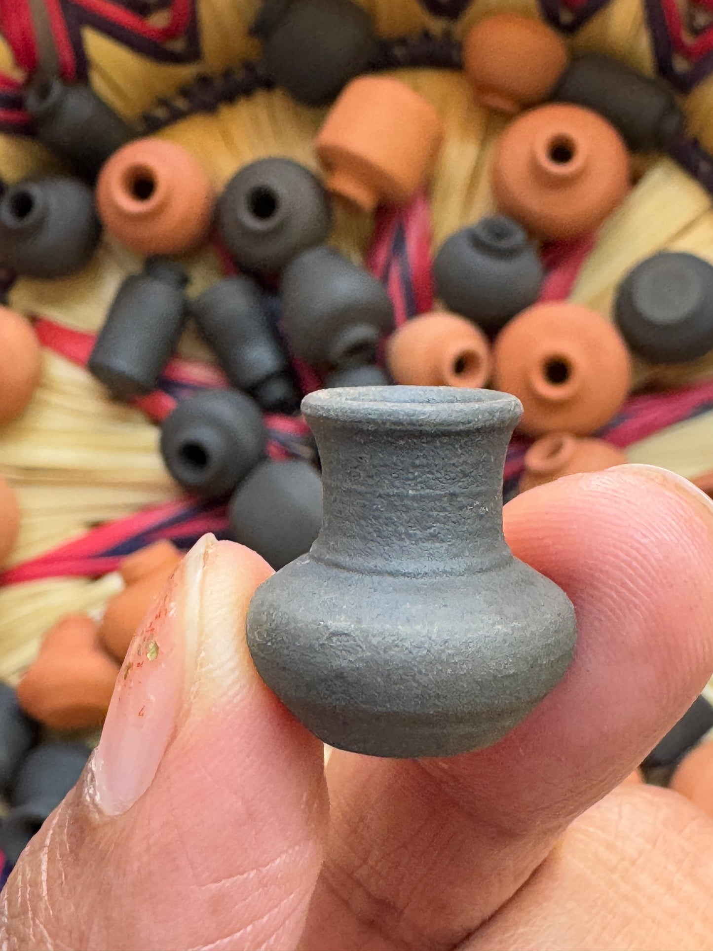 Miniature handcrafted clay pots - under 1 inch - set of 10