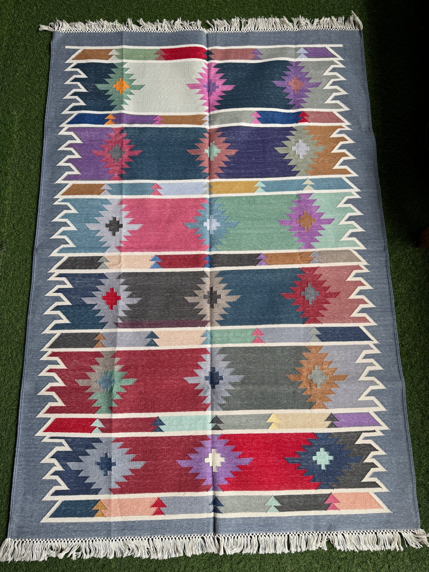 Multi coloured cotton handwoven panja weave carpet / durrie in firm weave -  4 x 6 ft - multiple designs available