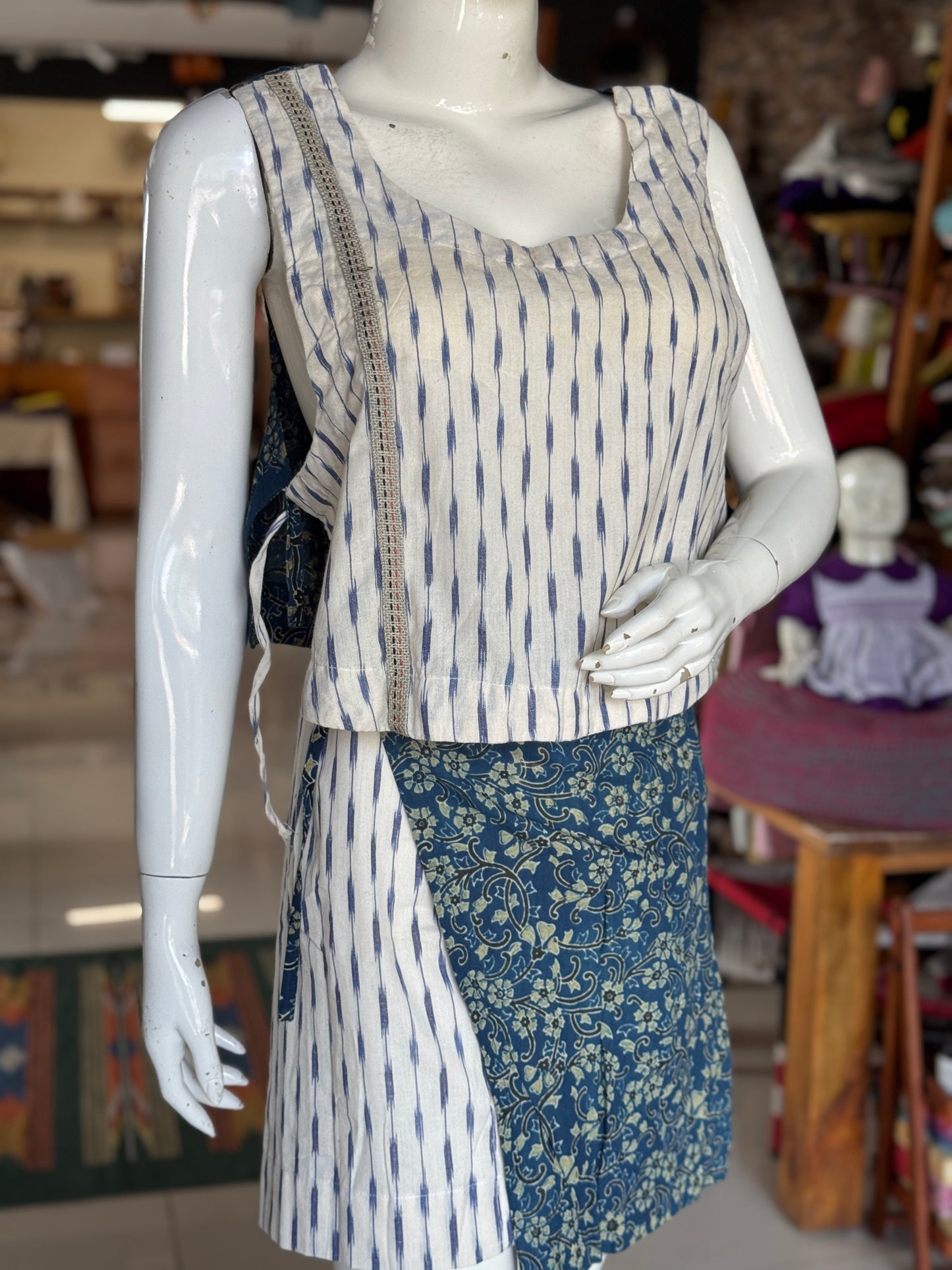 Short wrap skirt n crop top - 4 way handcrafted cotton coord set - free sized side ties crop top and wrap around skirt
