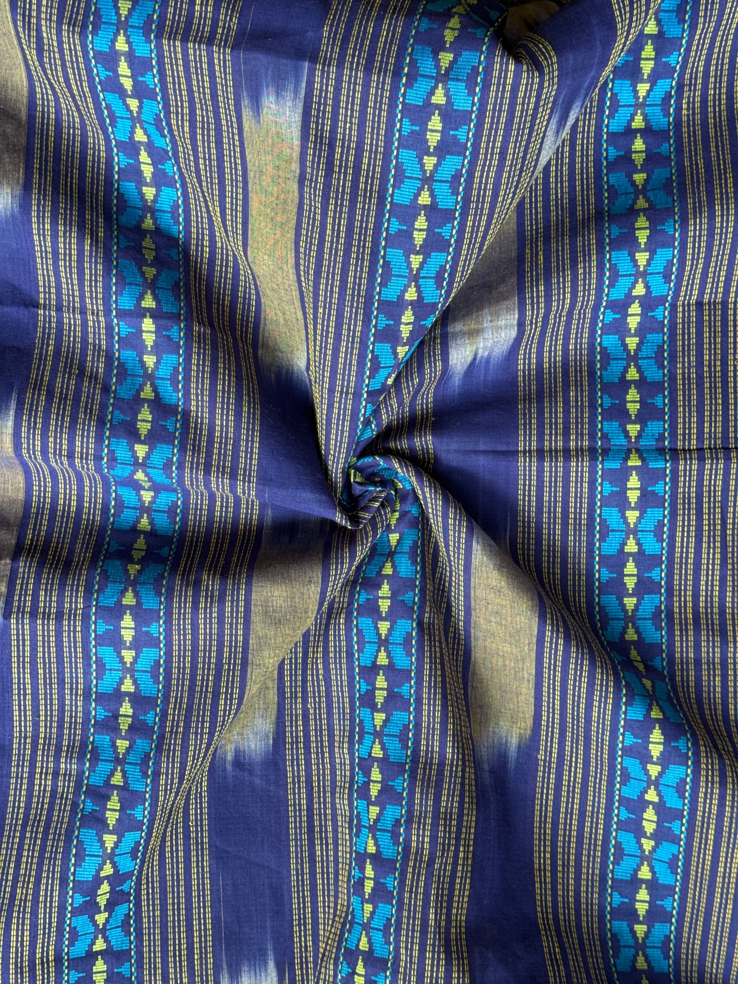 Blue stripes Chettinad cotton handloom yardage / saree