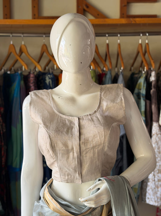 Sleeveless silver gold tissue silk Chanderi handloom blouse