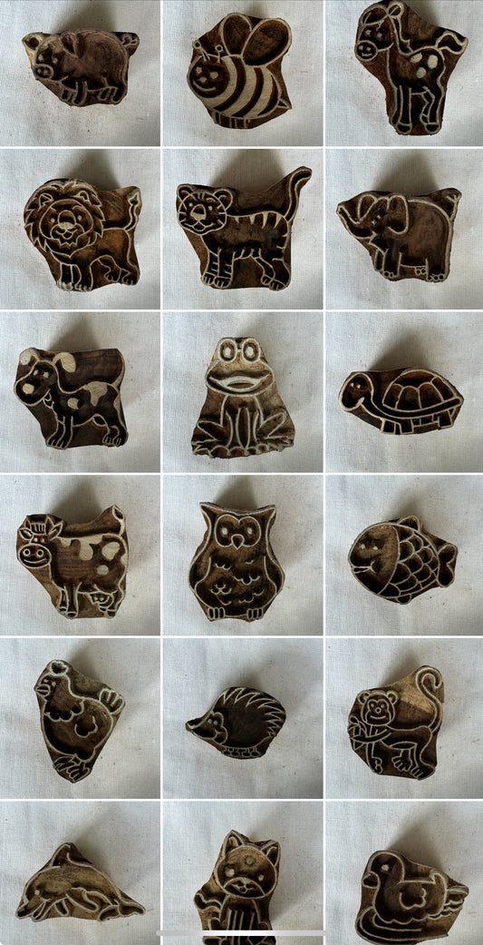 Animals n birds designs wooden hand carved blocks for printing and decor - cute gifts for children