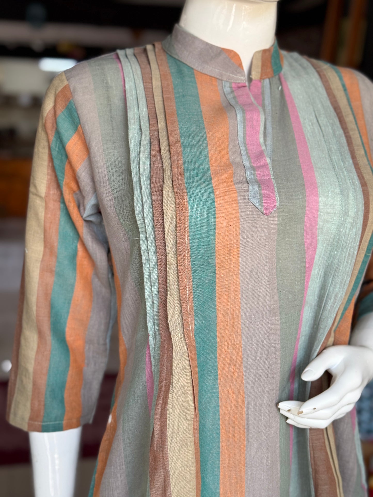 Colorful stripes kala cotton handwoven dress