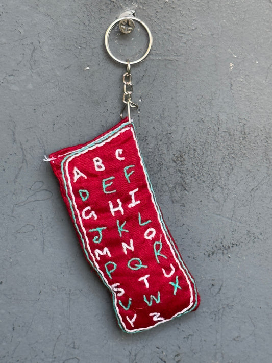 Alphabet hand embroidered fabric key ring