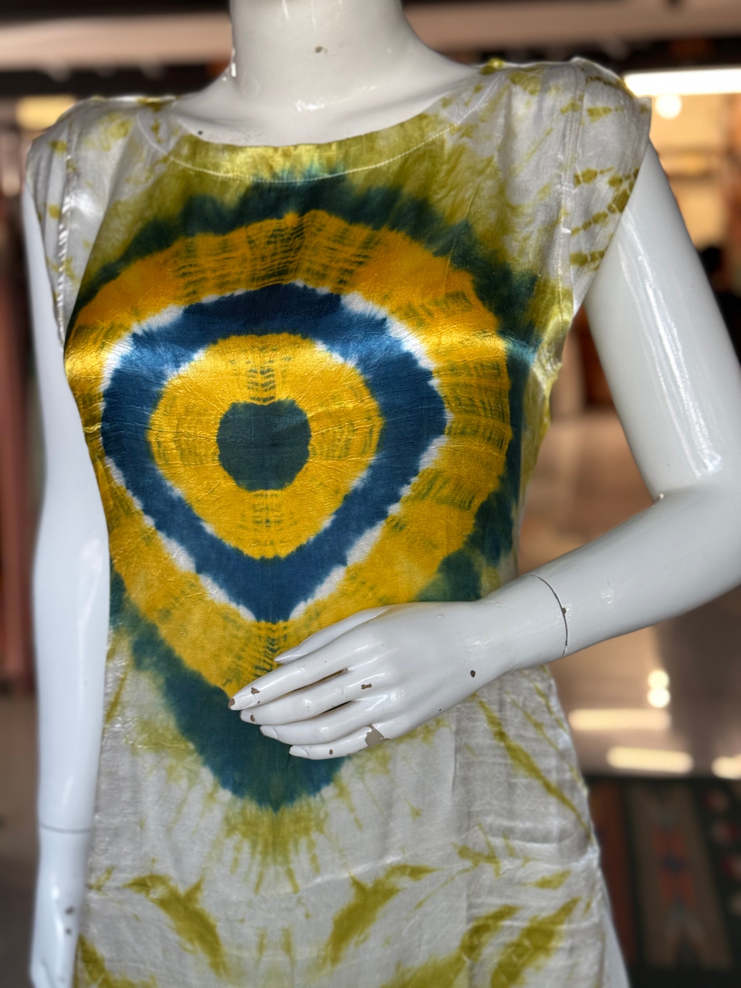 White, green, yellow, blue diamonds design soft modal tie n dye kurti
