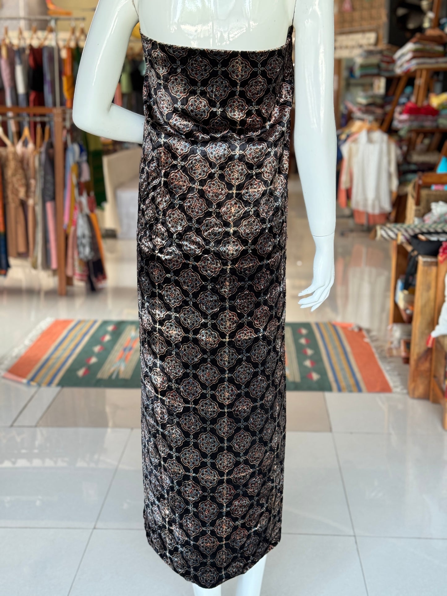 Velvet kurti fabric with Ajrakh hand block prints