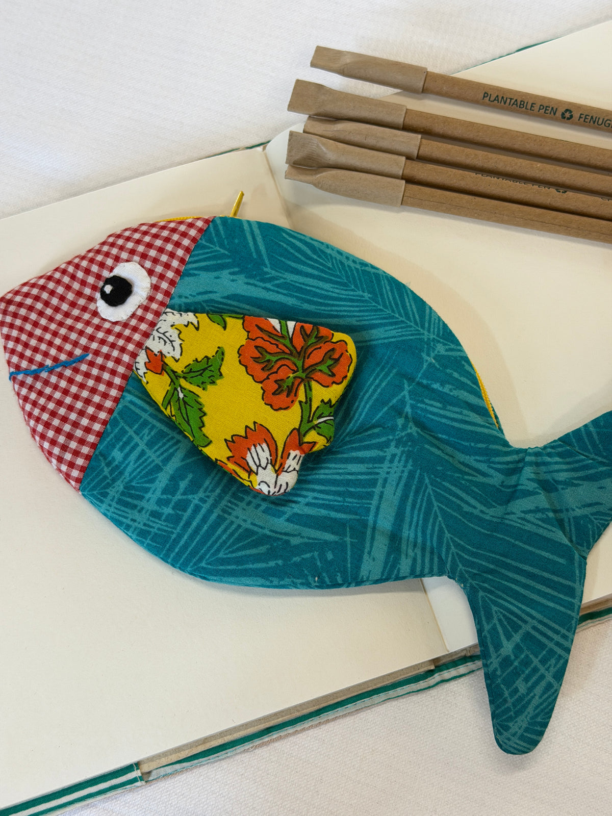 Fish shaped pencil pouch with zipper closure - color options available