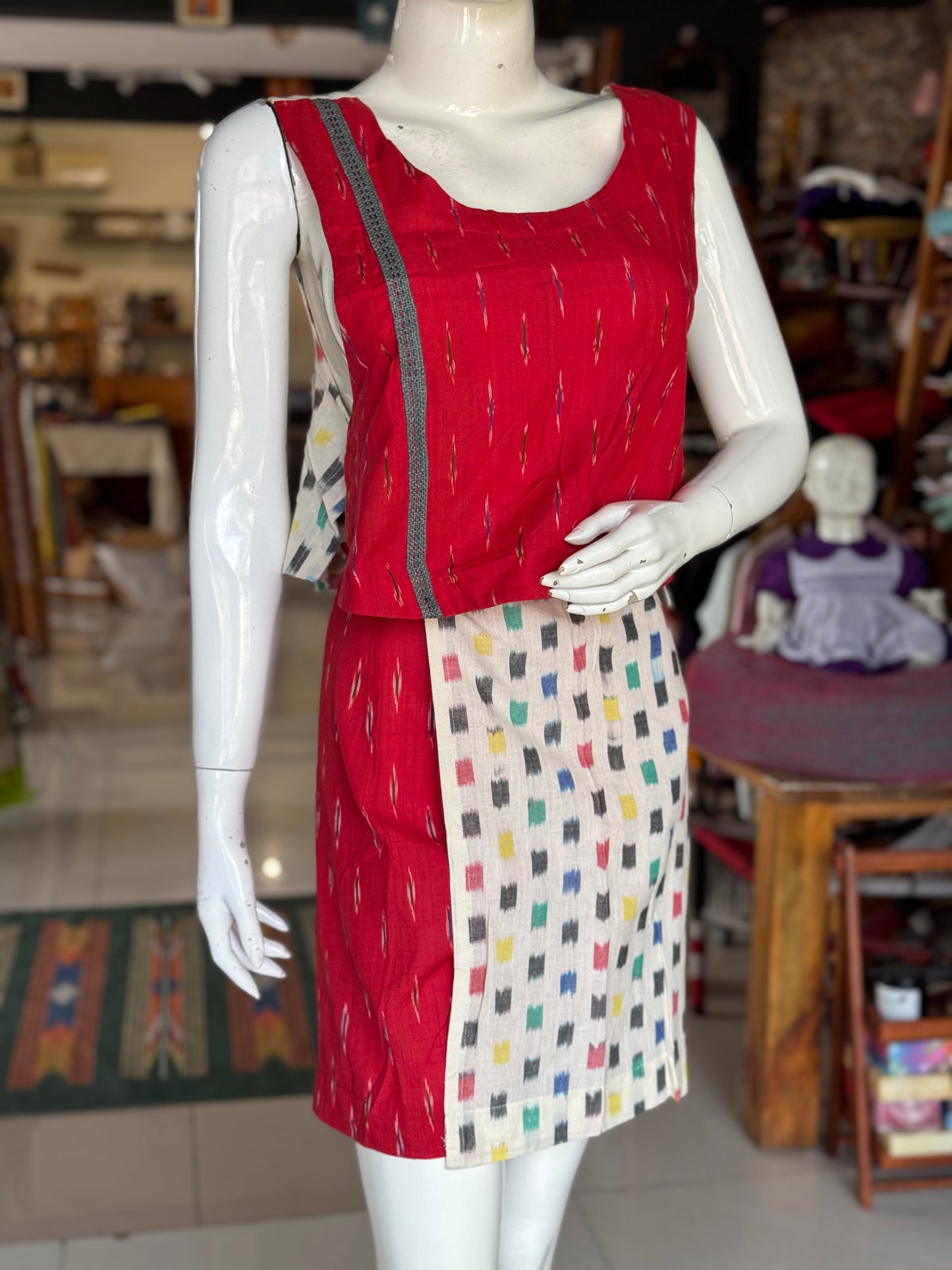 Short wrap skirt n crop top - 4 way handcrafted cotton coord set - free sized side ties crop top and wrap around skirt