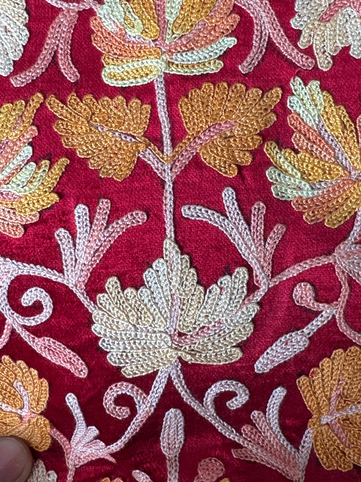 Potli bags with Kashmiri floral Aari embroidery - interesting twist around handle button closure