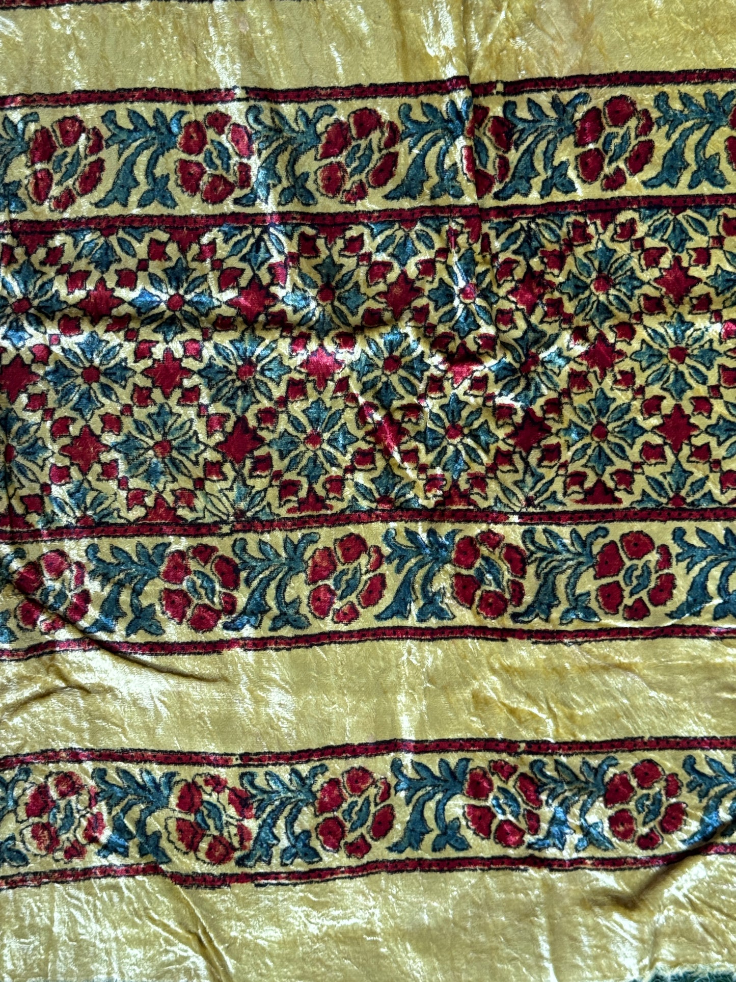 Velvet kurti fabric with Ajrakh hand block prints