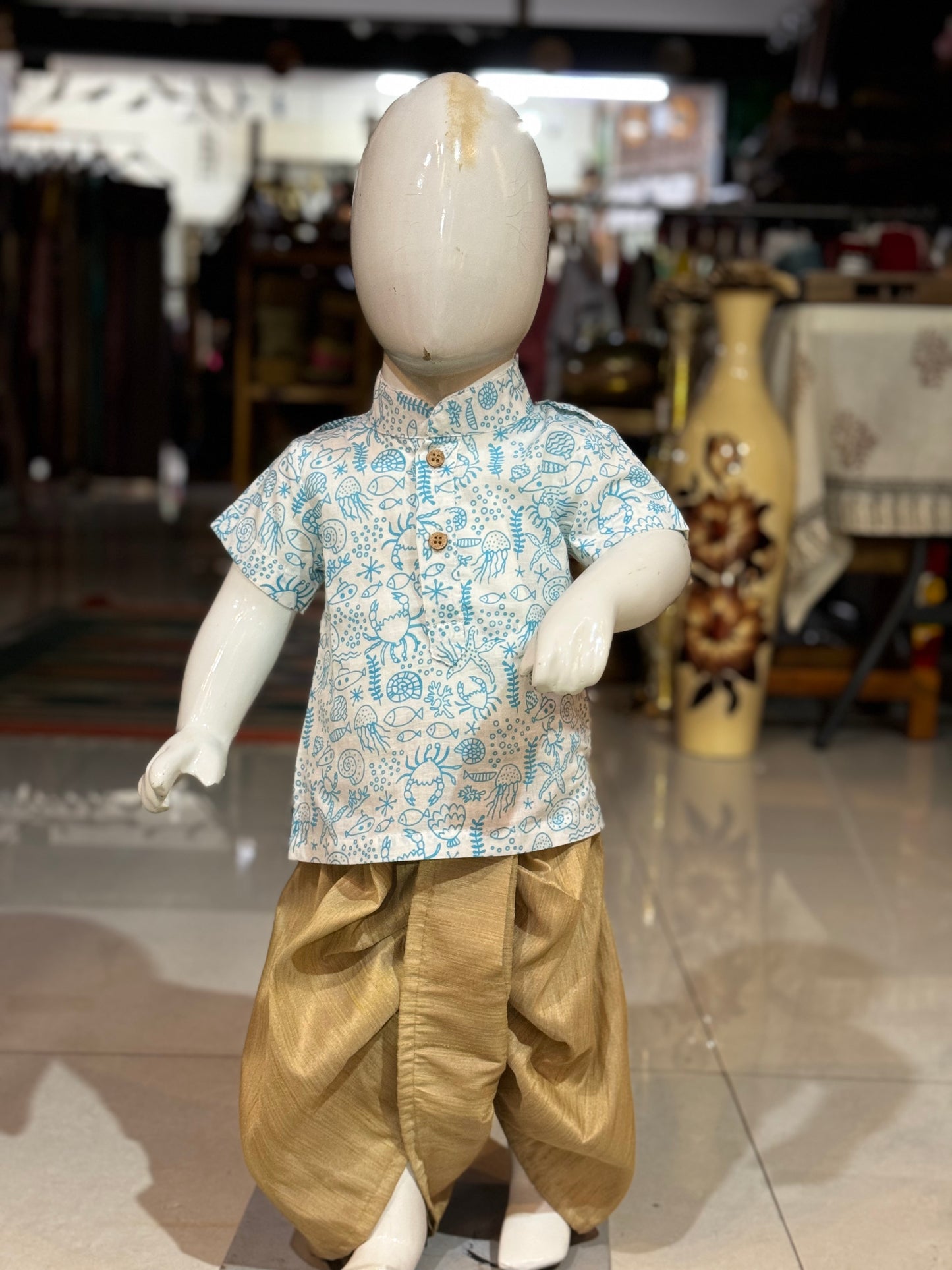 Beige raw silk dhoti for toddler boys